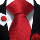Conjunto de gravata, lenço e botões de punho lisos 148 x 7,5 cm Conjunto elegante para homens para casamentos, eventos formais 3