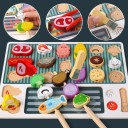 Conjunto de grelhados em madeira 30 cm Jogo de preparação de espetadas com cartas de tarefas Legumes carne peixe Tabuleiro colorido com buracos e acessórios 4