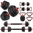 Conjunto de halteres 3 em 1 ajustáveis 20 kg cimento plástico preto vermelho halteres barra kettlebell para treino em casa 1