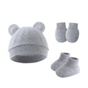 Conjunto de inverno para bebés 0–1 ano Gorro com orelhas, luvas e botinhas de meia Poliéster algodão Conjunto de inverno quente para bebé 7