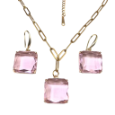 Conjunto de joias em vidro colar e brincos 48+5 cm Pendente quadrado colorido transparente em aço inoxidável Acessório de moda elegante 8