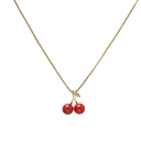 Conjunto de joyería de aleación de zinc en rojo cereza dulce, collar y pendientes colgantes con circonitas, cadena brillante, joyería de moda 3