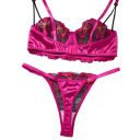 Conjunto de lencería de encaje con bordado floral, sujetador y bragas, poliéster, elastano, rosa, para uso diario 6