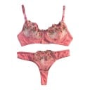Conjunto de lencería de encaje para mujer con bordado floral, sujetador semitransparente con aros y braguitas con laterales de malla 10