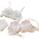 Conjunto de lencería de encaje para mujer con cordones decorativos y volantes de algodón ligero, conjunto de sujetador y bragas para llevar 10