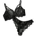 Conjunto de lencería de encaje para mujer con detalles delicados sujetador braguitas poliéster elastano para uso diario 4