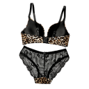 Conjunto de lencería de encaje para mujer con estampado de leopardo, sujetador y bragas, elastano y poliamida para uso diario 2