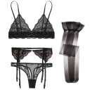 Conjunto de lencería de encaje para mujer con liguero y medias sujetador bragas poliamida elastano para uso diario 2