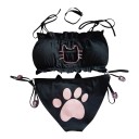 Conjunto de lencería para mujer con motivo de gato, sujetador bandeau con corte y braguitas con pata de atar, talla universal 2