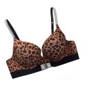 Conjunto de lencería para mujer con sujetador push-up y tangas con tirantes de piedras y borde elástico negro en estampado de leopardo marrón 4
