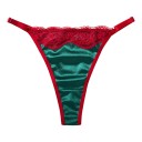Conjunto de lingerie de Natal sutiã verde com aros e renda vermelha e tanga com cintura rendada e laterais ajustáveis 6