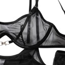 Conjunto de lingerie em rede para senhora com soutien com aros e cinta-liga com cuecas, complementado com meias e luvas longas 10