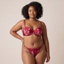 Conjunto de lingerie feminino com sutiã semi-transparente com aros e flores bordadas e fio dental com aplicação floral e laterais ajustáveis 3