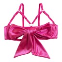 Conjunto de lingerie feminino de três peças com soutien com grande laço e decote em tiras, fio dental com laterais ajustáveis e ligas 11