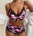 Conjunto de lingerie feminino sutiã e cuecas com bainha de renda preta Alças finas Laços decorativos Poliéster e algodão 2