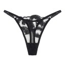 Conjunto de lingerie preto para mulher com sutiã semi-transparente com aros e padrão bordado de penas e fio dental com alças ajustáveis 7