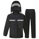 Conjunto de lluvia unisex para motocicleta, chaqueta y pantalones, diseño negro con reflectantes, impermeable y cortaviento de goma PVC 1