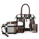 Conjunto de malas femininas 4 pcs com padrão xadrez Mala de mão Mala de ombro Clutch e porta-cartões em pele sintética 4