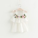 Conjunto de menina - T-shirt com flores e calções - Branco 1