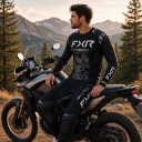 Conjunto de motocrós com camisa de manga longa e calças com padrão de camuflagem cinza e inscrições brancas para enduro e condução de quadriciclos 5