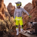 Conjunto de Motocross Camisola e Calças Camisola Perfurada de Manga Longa e Calças com Fivela Poliéster e Nylon Camisola Cinza e Calças Amarelas 6