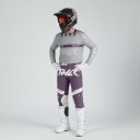 Conjunto de Motocross Camisola e Calças Camisola Perfurada de Manga Longa e Calças com Fivela Poliéster e Nylon Camisola Cinza e Calças Roxas 3
