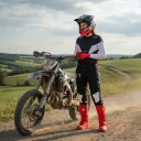 Conjunto de Motocross Camisola e Calças Camisola Perfurada de Manga Longa e Calças com Fivela Poliéster e Nylon Camisola Preto e Branco e Calças 9