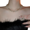 Conjunto de perlas de pendientes y collar de aleación de cobre Joyería ligera y elegante para mujeres Accesorio de fiesta de boda regalo 2