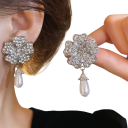 Conjunto de Perlas para Fiesta Pulsera Collar Pendientes Diseño Francés de Lujo Aleación Piedras Brillantes Joyería Floral Elegante 8