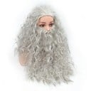 Conjunto de peruca e barba 45 cm e 42 cm Castanho ou cinza Peruca longa e ondulada com barba espessa Carnaval Fantasia Cosplay Acessório 2