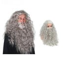 Conjunto de peruca e barba 45 cm e 42 cm Castanho ou cinza Peruca longa e ondulada com barba espessa Carnaval Fantasia Cosplay Acessório 5