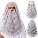 Conjunto de peruca e barba Cinza Longa peruca ondulada 86 cm com barba espessa Fantasia Cosplay Carnaval Festa temática Adereço teatral 4