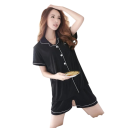 Conjunto de pijama para mujer, camiseta y pantalones cortos, cierre de botones, bolsillo, cuello, color sólido, material cómodo, poliéster y spandex 1