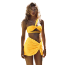 Conjunto de playa de tres piezas con bikini asimétrico y falda cruzada Elegante traje de baño de mujer Conjunto de verano para playa y piscina 7