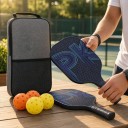 Conjunto de raquetes de pickleball 2 raquetes e 4 bolas em saco cinza 40 x 20 x 1,4 cm Fibra de carbono grafite Azul escuro com riscas Para o interior 2