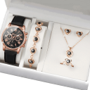 Conjunto de relógio e joias femininas Colar elegante pulseira brincos anel com coração Presente de luxo para mulheres Caixa de presente 2