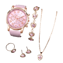 Conjunto de relógio e joias femininas Colar elegante pulseira brincos anel com coração Presente de luxo para mulheres Caixa de presente 4