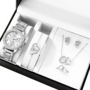 Conjunto de reloj y joyas para mujer, collar de aleación, pulsera, pendientes, anillo, corazones conectados, accesorios elegantes, regalo 3