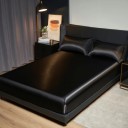 Conjunto de roupa de cama com superfície de cetim Lençol com elástico 153 x 203 cm + 2x capa de almofada 50 x 75 cm Liso e brilhante QUEEN SIZE 2