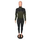 Conjunto de sudadera para mujer con cuello alto y cremallera corta y pantalones ajustados Patrón de leopardo Bolsillo canguro 6