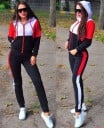 Conjunto de sudadera para mujer Sudadera con cremallera y capucha y pantalones ajustados Bloques de color en la sudadera Franjas 4