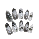 Conjunto de unhas artificiais 24 pcs 25,6–18,3 mm Formato amendoado Motivos desenhados brilhantes 12 tamanhos Cola e acessórios 4