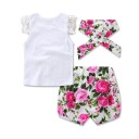 Conjunto de verano para niña con flores - top, pantalones cortos y bufanda 4
