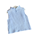 Conjunto de verano para niña Top de color sólido con tirantes anchos y pantalones cortos blancos con fruncidos y lazos Escote 3