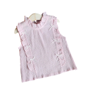 Conjunto de verano para niña Top de color sólido con tirantes anchos y pantalones cortos blancos con fruncidos y lazos Escote 4