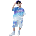 Conjunto de verano para niños camiseta de colores con manga corta y pantalones cortos con cordón estampado ropa cómoda para el verano 3