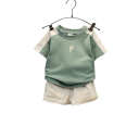 Conjunto de verano unisex para niños Camiseta de manga corta con el texto F y pantalones cortos Cuello redondo Conjunto elástico y cómodo 1