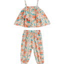 Conjunto de Verão para Meninas com Estampado Floral e Rendas, Top com Alças Finas e Calças com Cintura Elástica, Decote Redondo, Conjunto 3