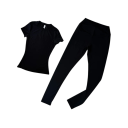 Conjunto deportivo para mujer Camiseta de manga corta Leggings Unicolor Nylon Spandex Fitness yoga ejercicio 13