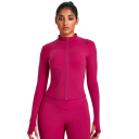 Conjunto deportivo para mujer Camiseta de manga larga y leggings Con cremallera Conjunto de fitness de color sólido de poliéster 2